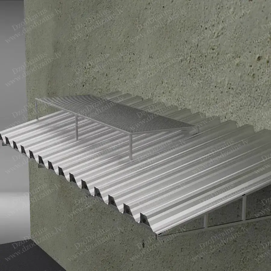 Металлический навес для мусора с профилированным кровельным листом и решётчатой верхней частью