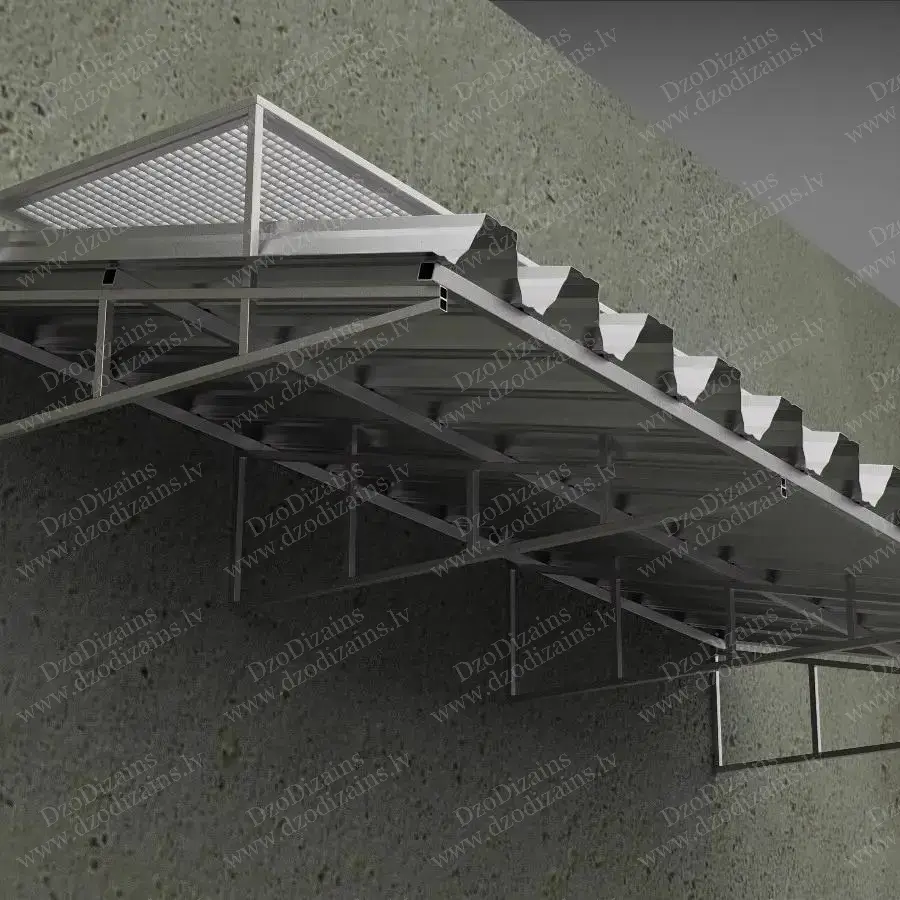 Металлический навес для мусора с профилированным кровельным листом и решётчатой верхней частью