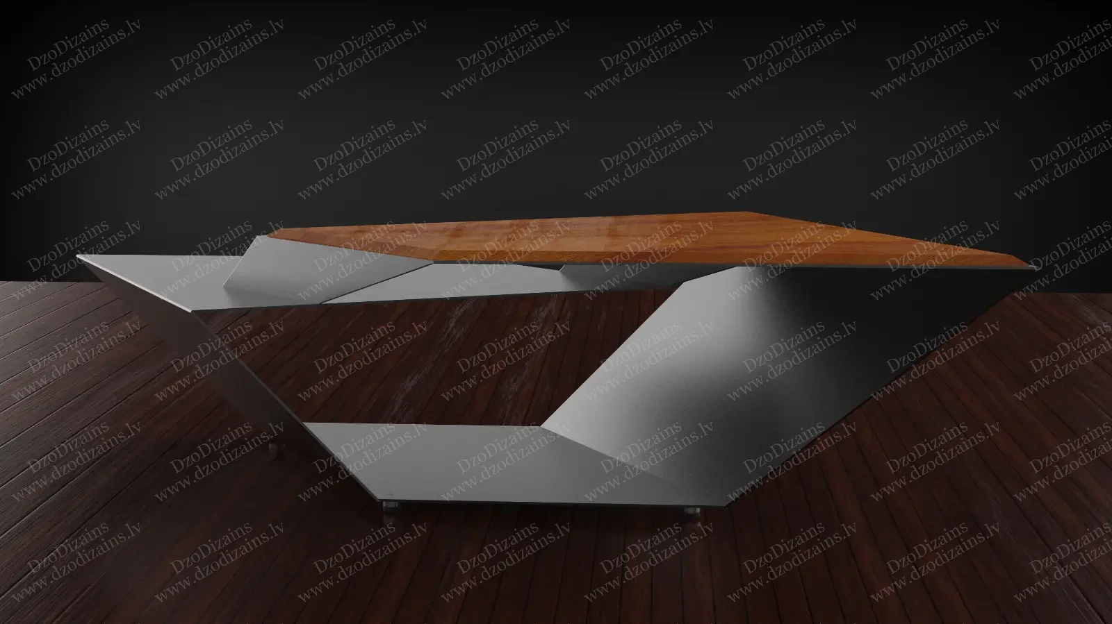 Стильный кофейный столик с деревянной столешницей и металлическими элементами