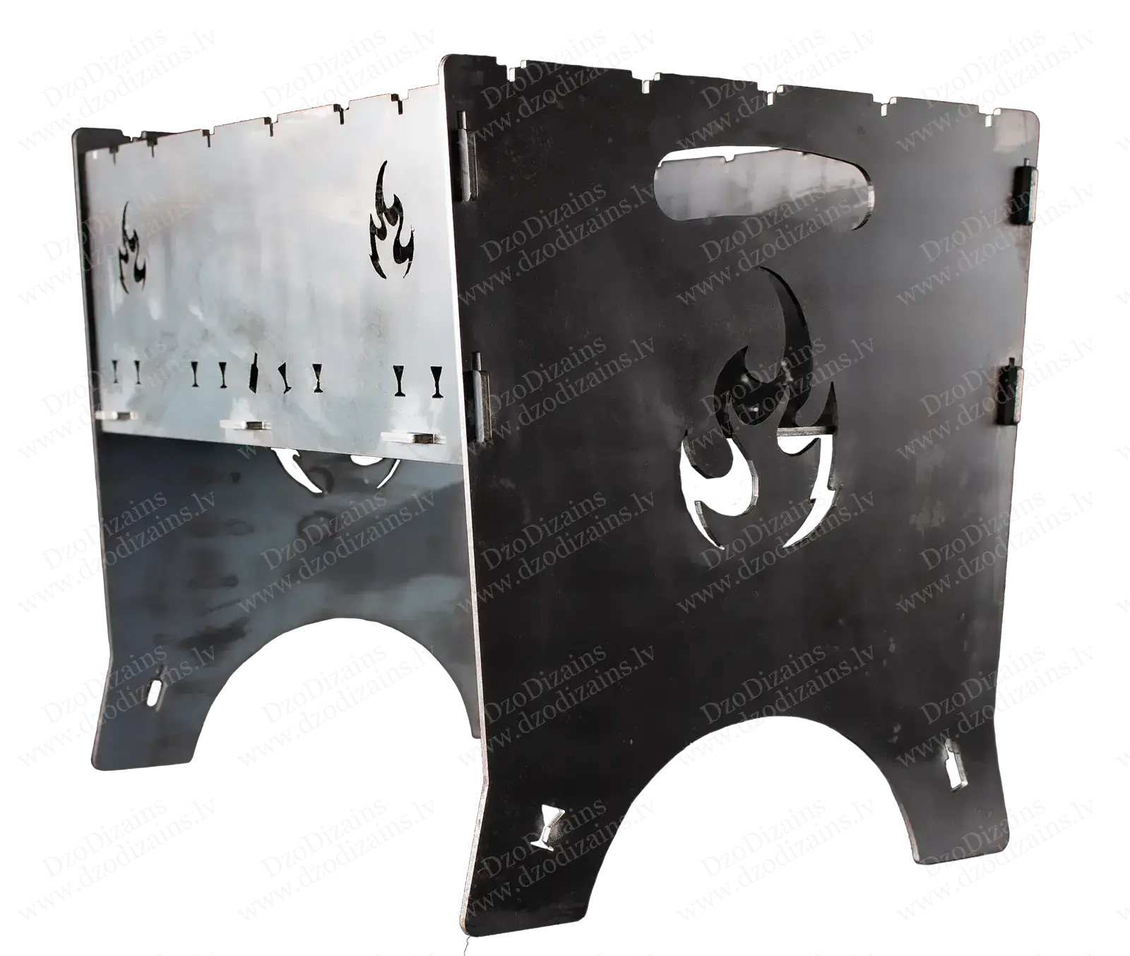 Складной металлический мангал с лазерной резкой в форме пламени и ручками