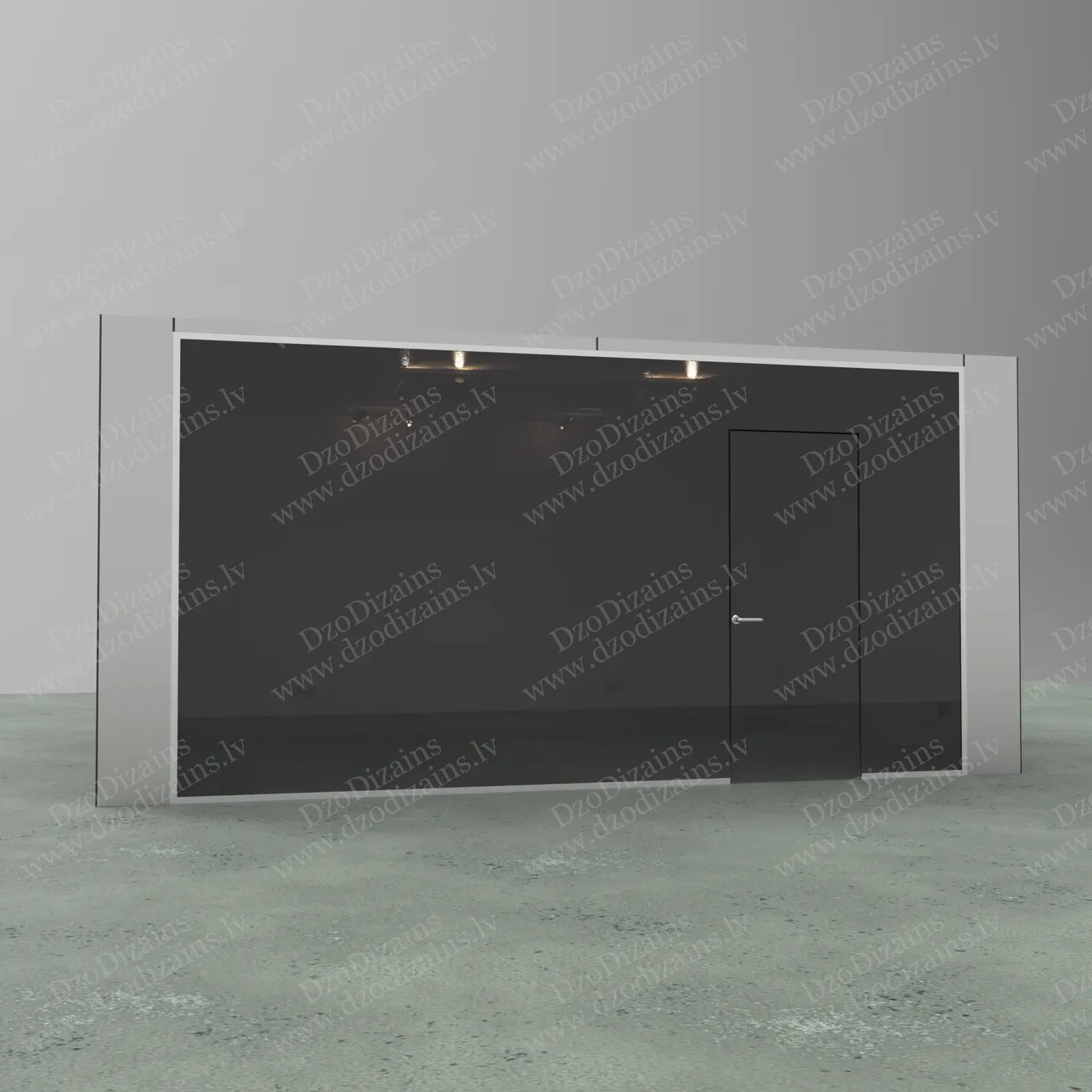 Современный переговорный зал с акцентной стеной из вертикальных деревянных реек и стеклянными дверями