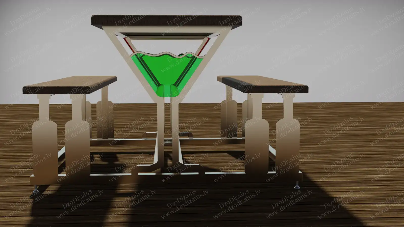 Стол для террасы по заказу с деревянной столешницей и чёрным металлическим каркасом