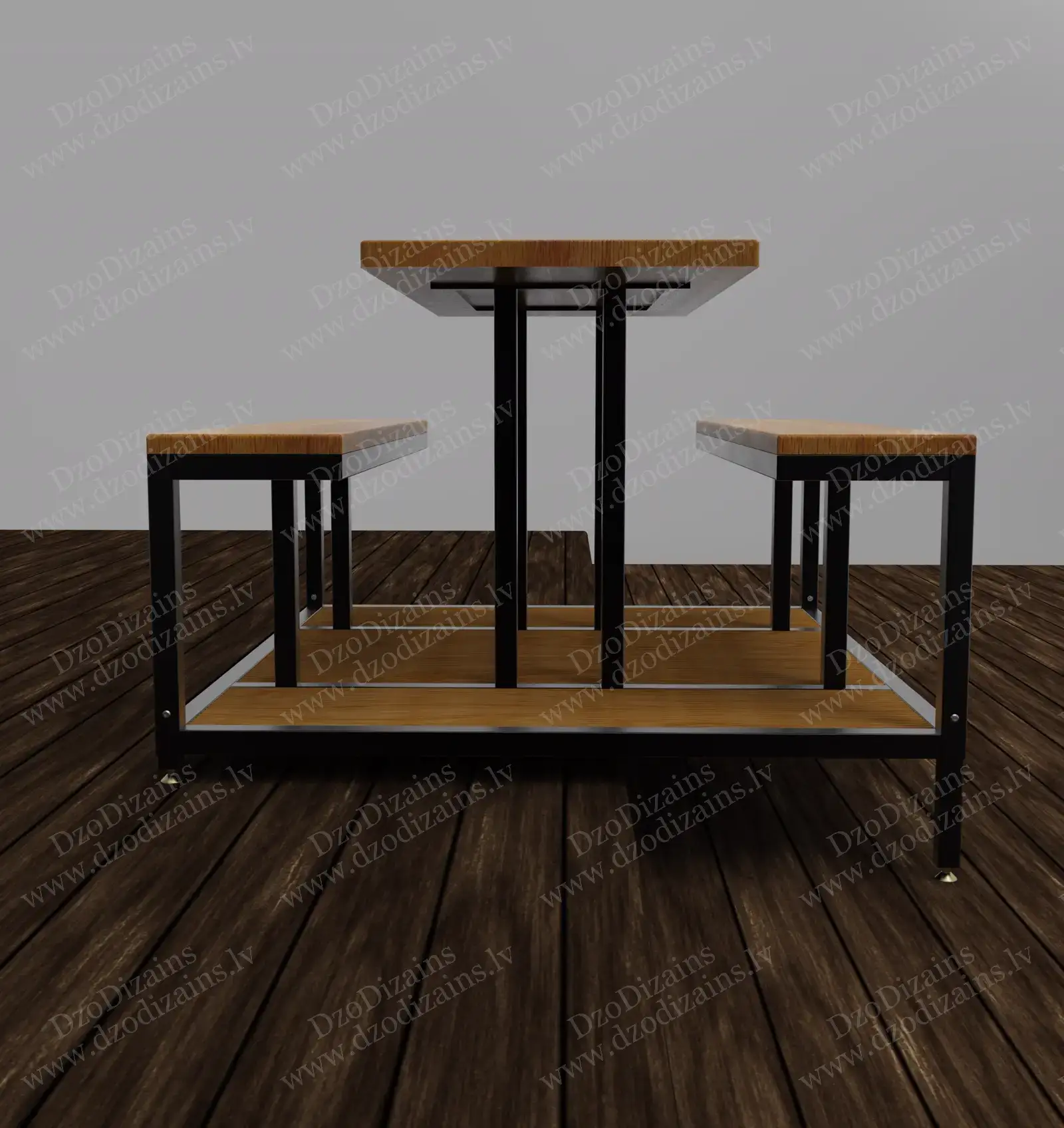 Стол для террасы по заказу с деревянной столешницей и чёрным металлическим каркасом