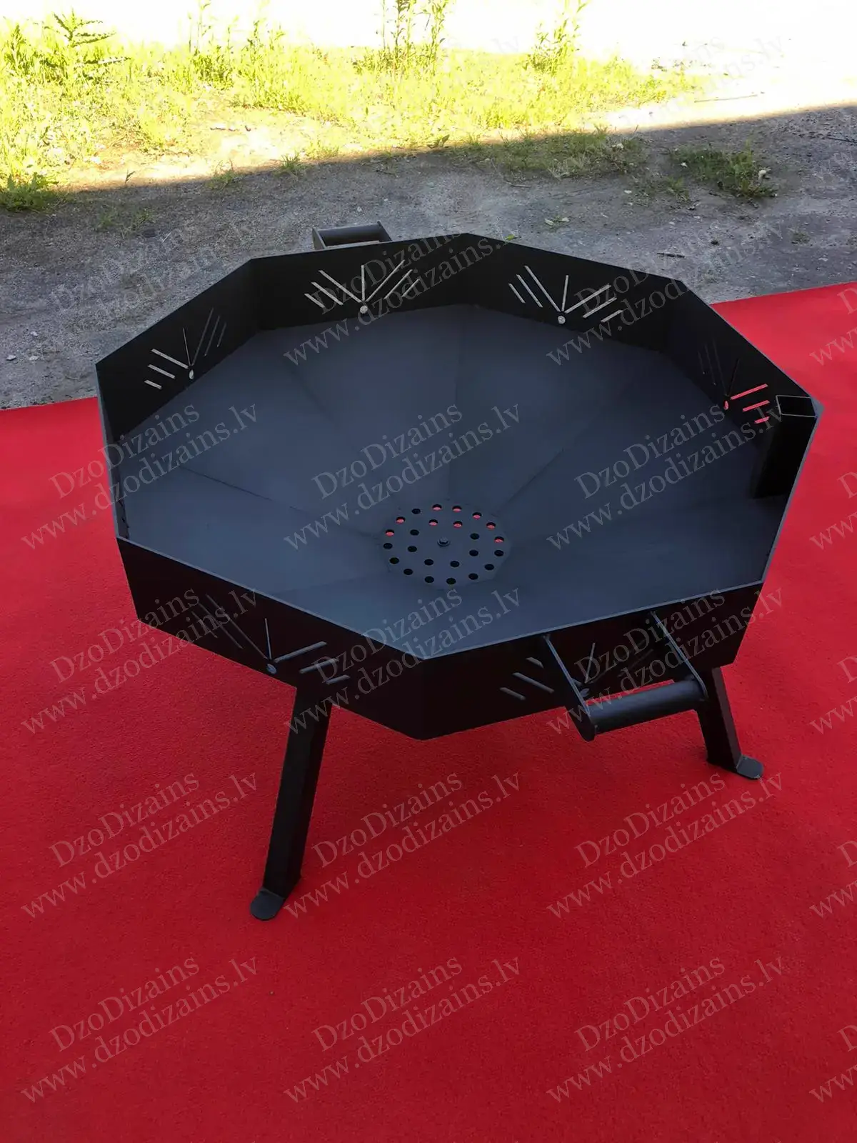 Современная металлическая чаша для костра шестиугольной формы с деревянной ручкой