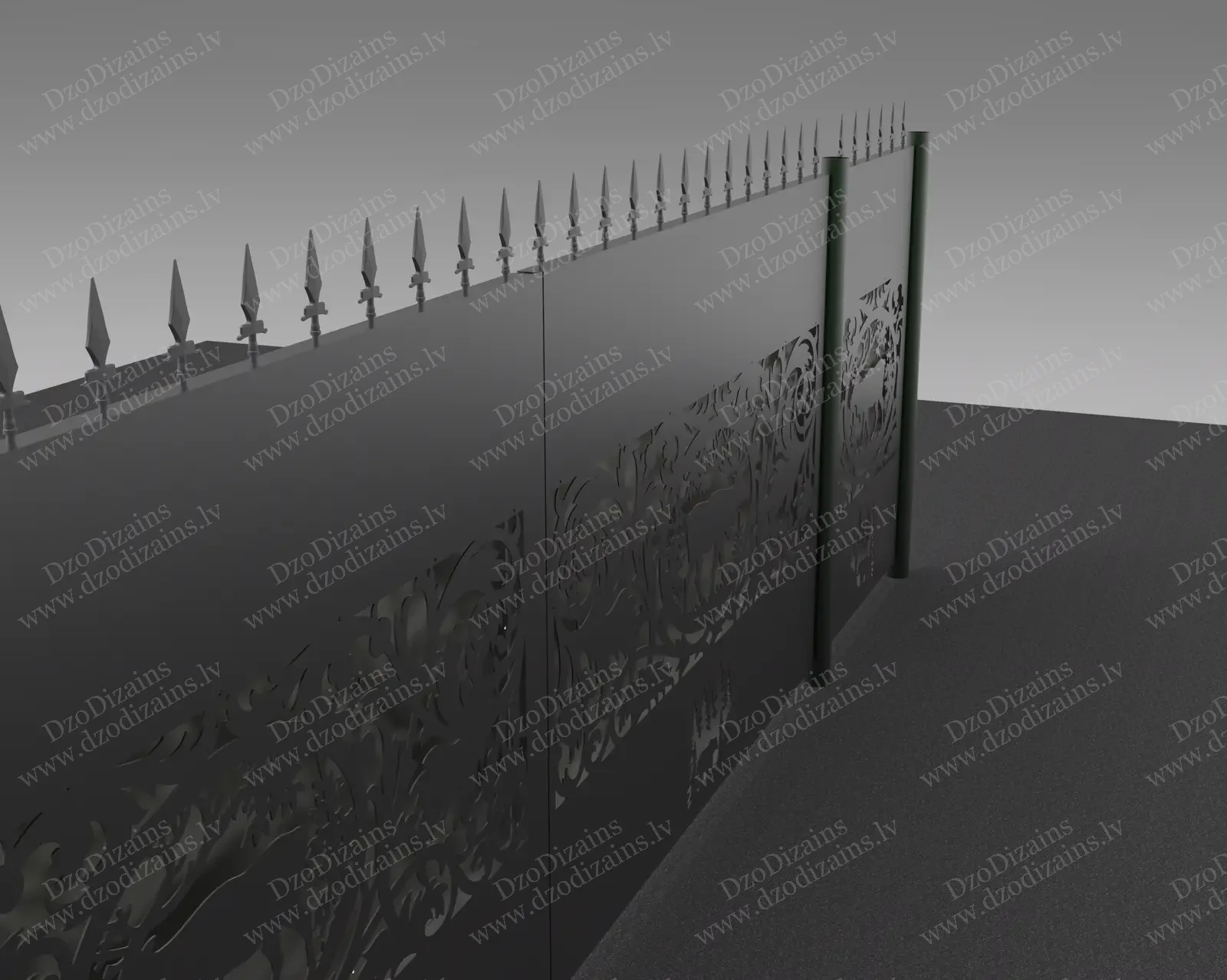 Декоративные металлические ворота с лесными мотивами и коваными элементами