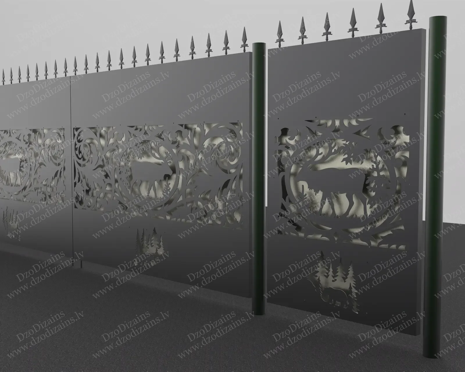 Металлические ворота с лазерной резкой лесной сцены и пиками